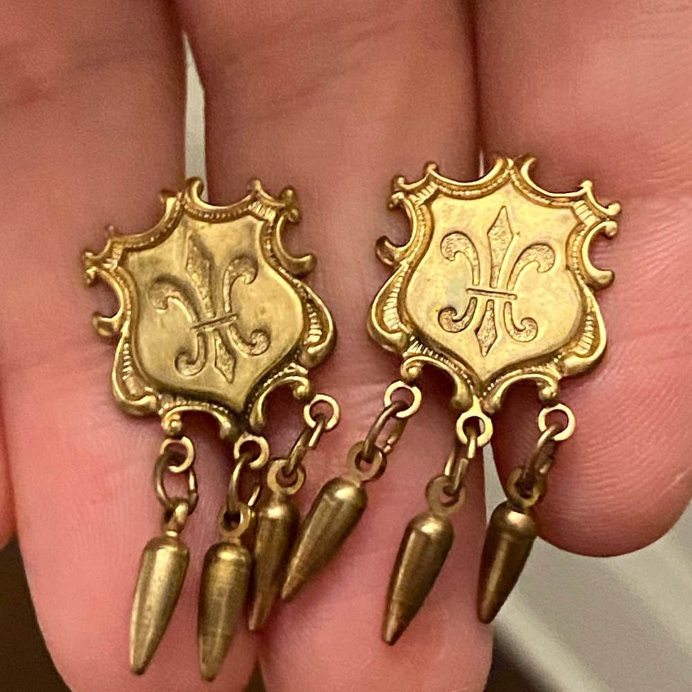 Vintage MCM Screw back Fleur-de-lis Crest Dangling Earrings